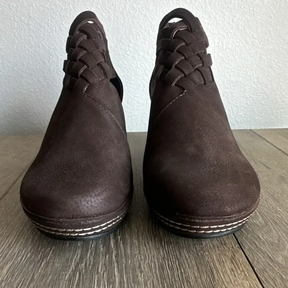 Antelope Tamra N03 Coffee Leather Woven Wedge Bootie Cutout Zip Women Size 6 37